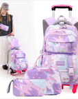 School Bag with 6 Wheels (Pink) – 3 Pieces