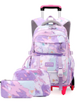 School Bag with 6 Wheels (Pink) – 3 Pieces