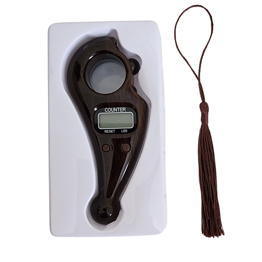 Rotating digital Islamic tasbih counter with illuminated display