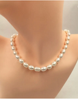 Elegant Pearl Necklace for Women,18inch/45cm + 5cm Extension Chain, with Stainless Steel real gold plating clasp