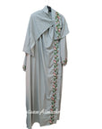 Royal Embroidered Prayer Set gray color (Prayer Mat, Prayer Gown, and Quran Cover) - 3 Pieces