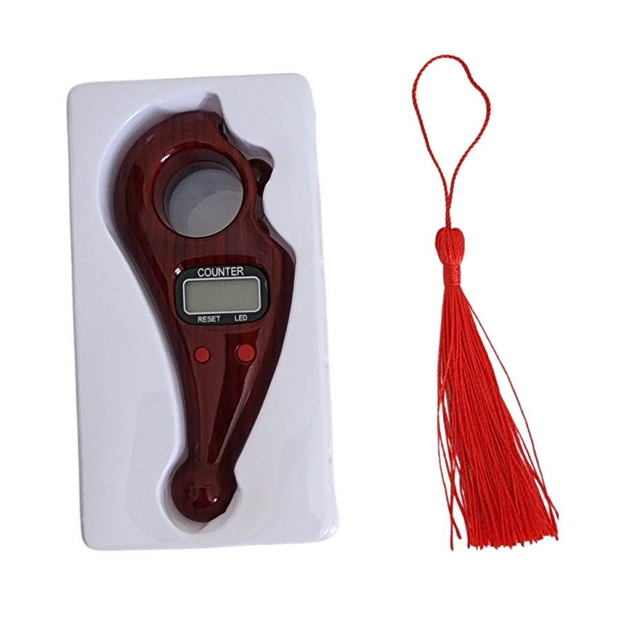 Rotating digital Islamic tasbih counter with illuminated display