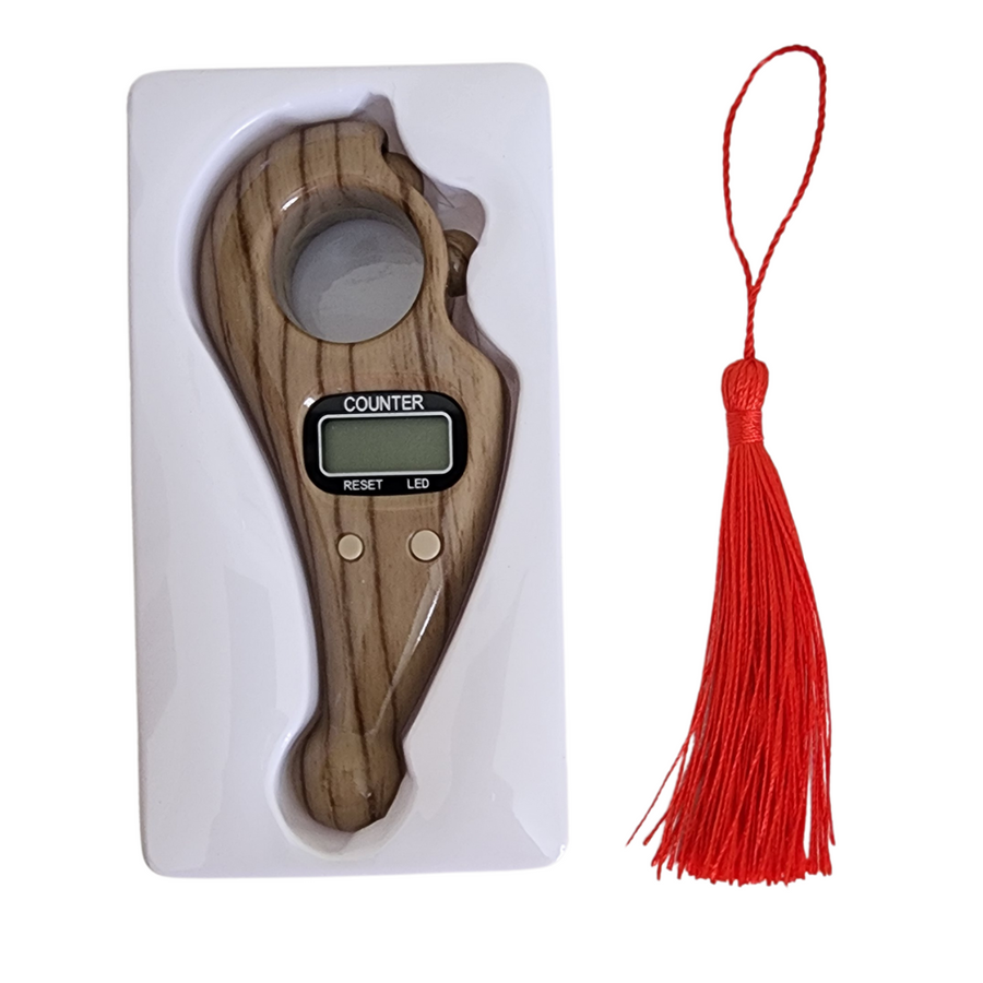 Rotating digital Islamic tasbih counter with illuminated display