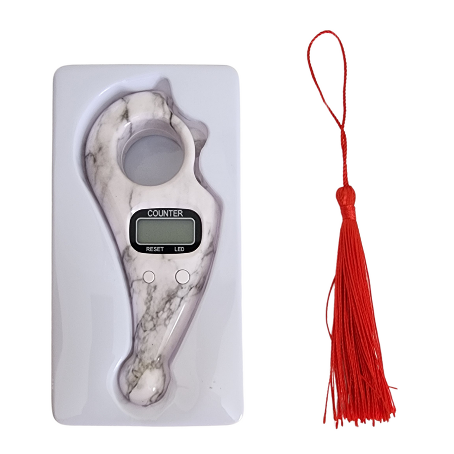 Rotating digital Islamic tasbih counter with illuminated display