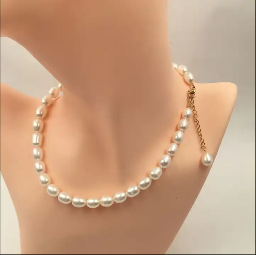 Elegant Pearl Necklace for Women,18inch/45cm + 5cm Extension Chain, with Stainless Steel real gold plating clasp