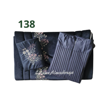 Royal Embroidered Prayer Set with Floral Designs (Embroidered Prayer Rug, Pleated Zipper Prayer Gown, and Embroidered Quran Cover) – 3 Pieces