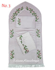 Royal Embroidered Prayer Set gray color (Prayer Mat, Prayer Gown, and Quran Cover) - 3 Pieces