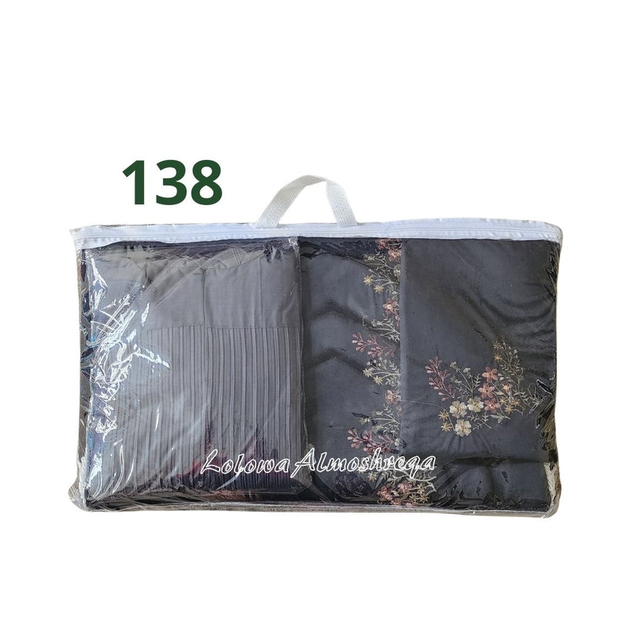 Royal Embroidered Prayer Set with Floral Designs (Embroidered Prayer Rug, Pleated Zipper Prayer Gown, and Embroidered Quran Cover) – 3 Pieces