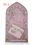 Royal Embroidered Prayer Set gray color (Prayer Mat, Prayer Gown, and Quran Cover) - 3 Pieces