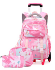 School Bag with 6 Wheels (Pink) – 3 Pieces